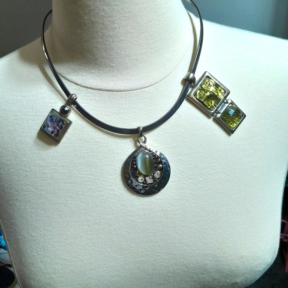 3 piece Lia Sophia silver tone interchangeable slide necklace piece bundle - Picture 4 of 10